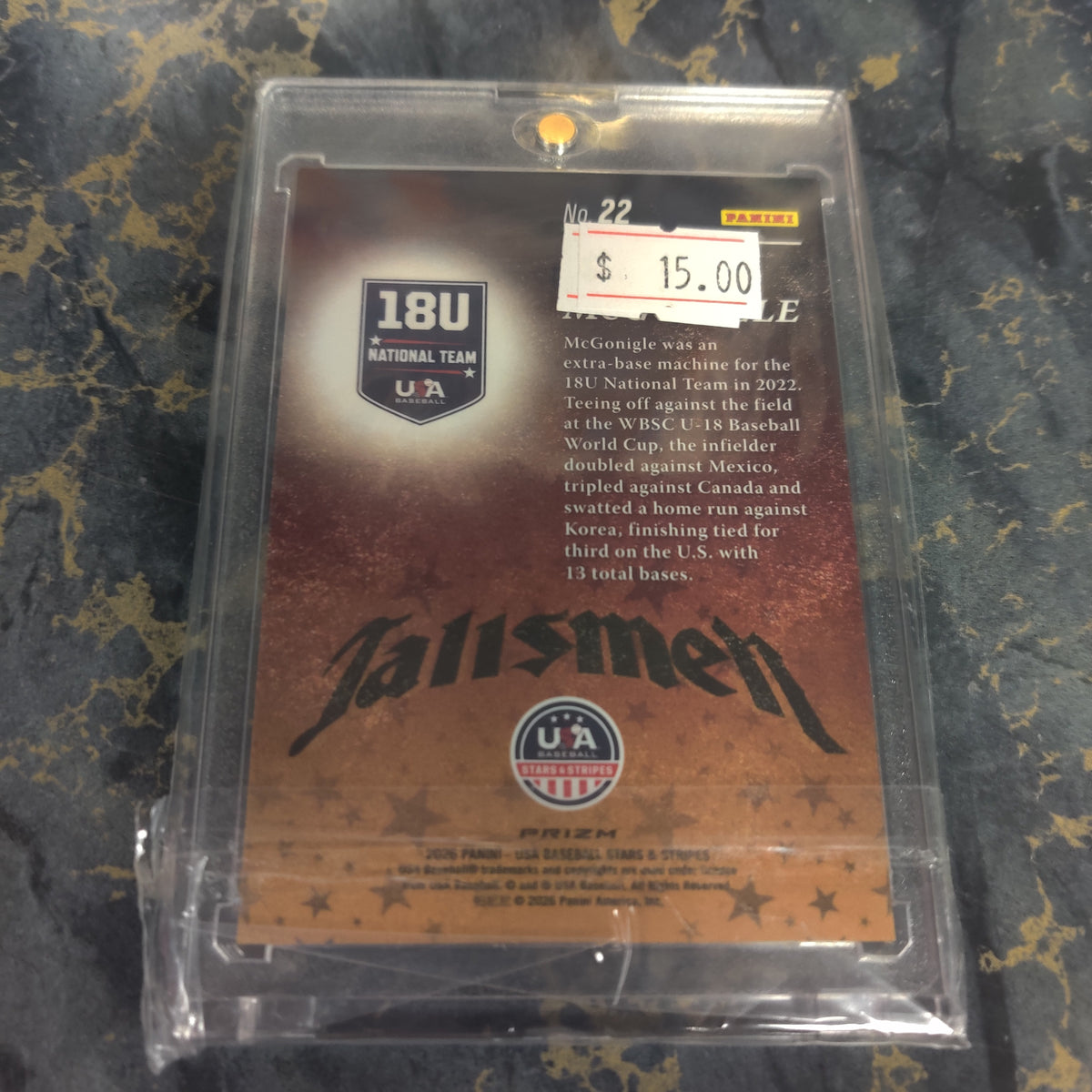 TALLSMEN KEVIN MCGONIGLE 18U NATIONAL TEAM BASEBALL PANINI CARD