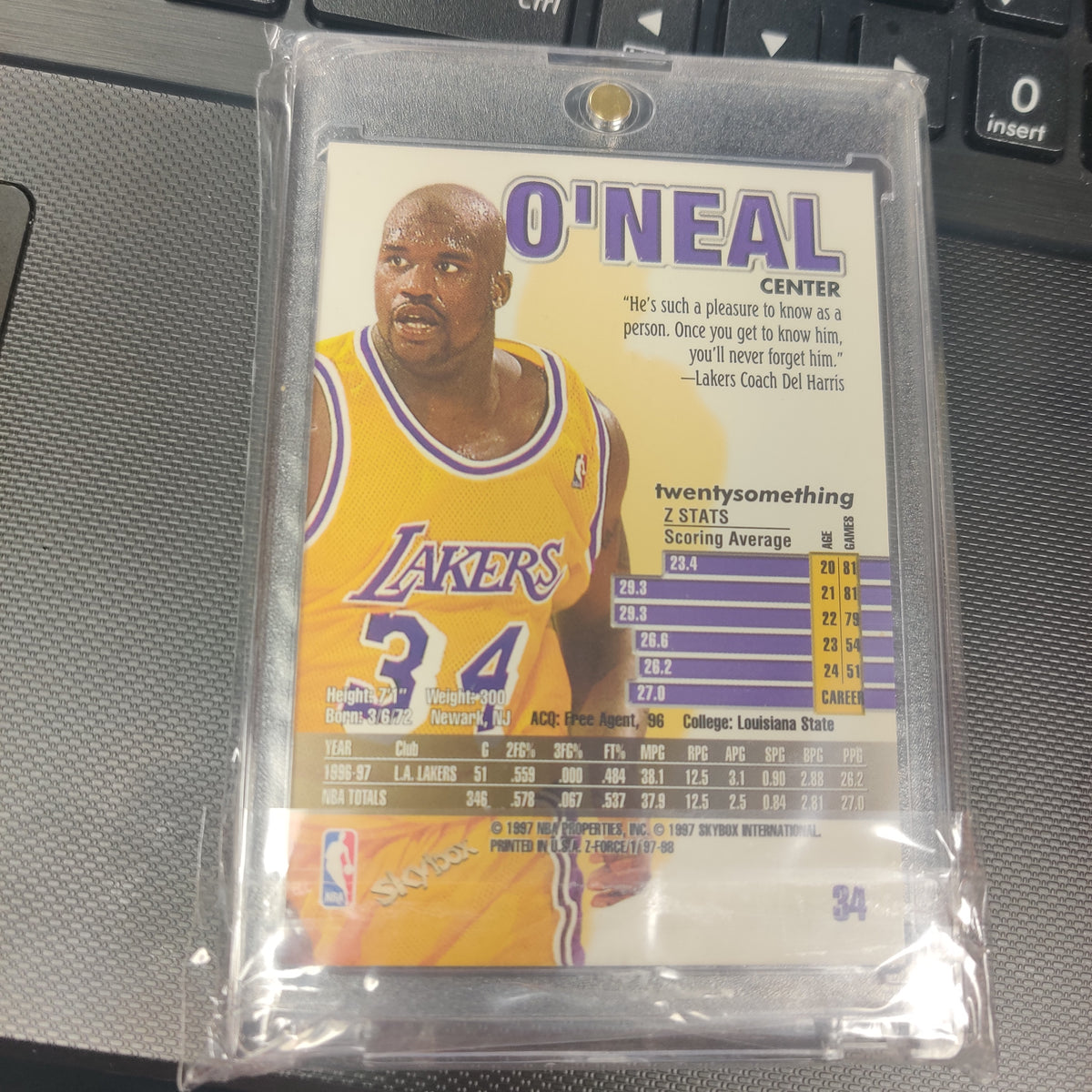 34 SHAQUILLE O NEAL LA LAKERS Z FORCE '97 BASKETBALL CARD