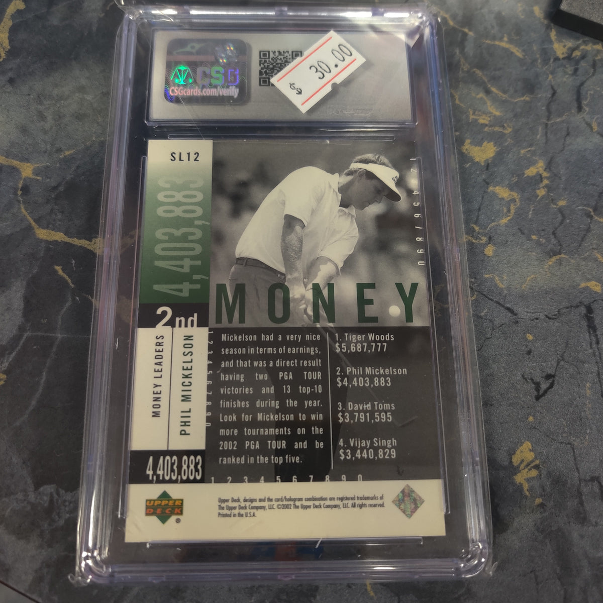 2002 UPPER DECK STAT LEADERS #SL12 Phil Mickelson Money