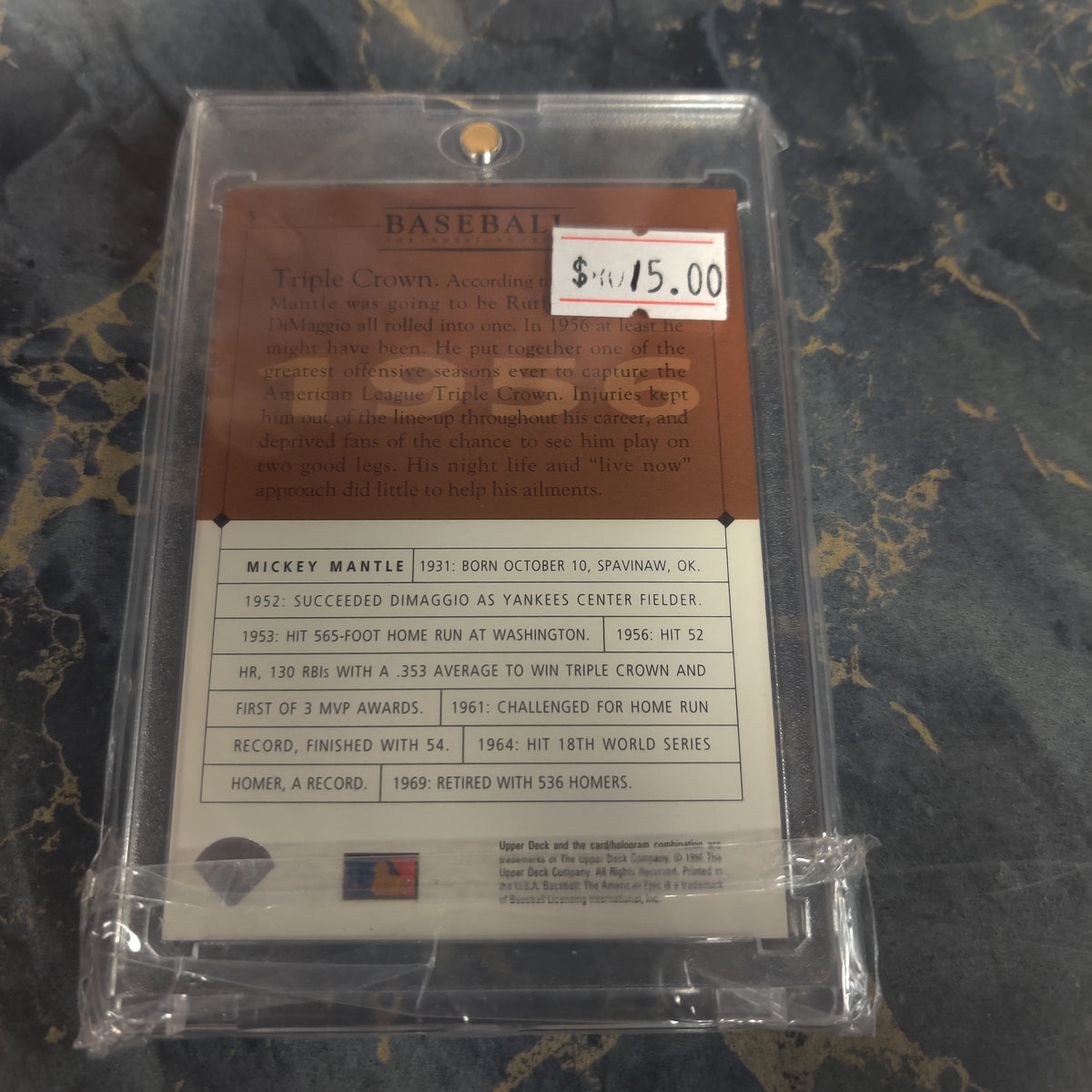 1956 MICKEY MANTLE BASEBALL UPPER DECK CARD 94
