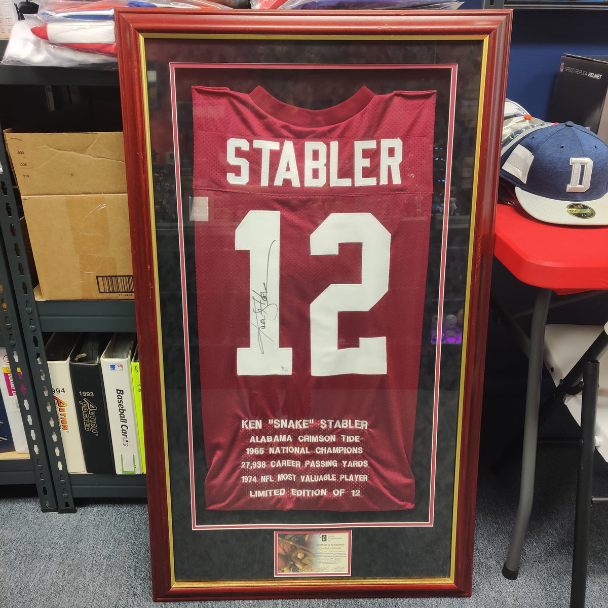 STABLER #12 AUTOGRAPHED AND FRAMED JERSEY