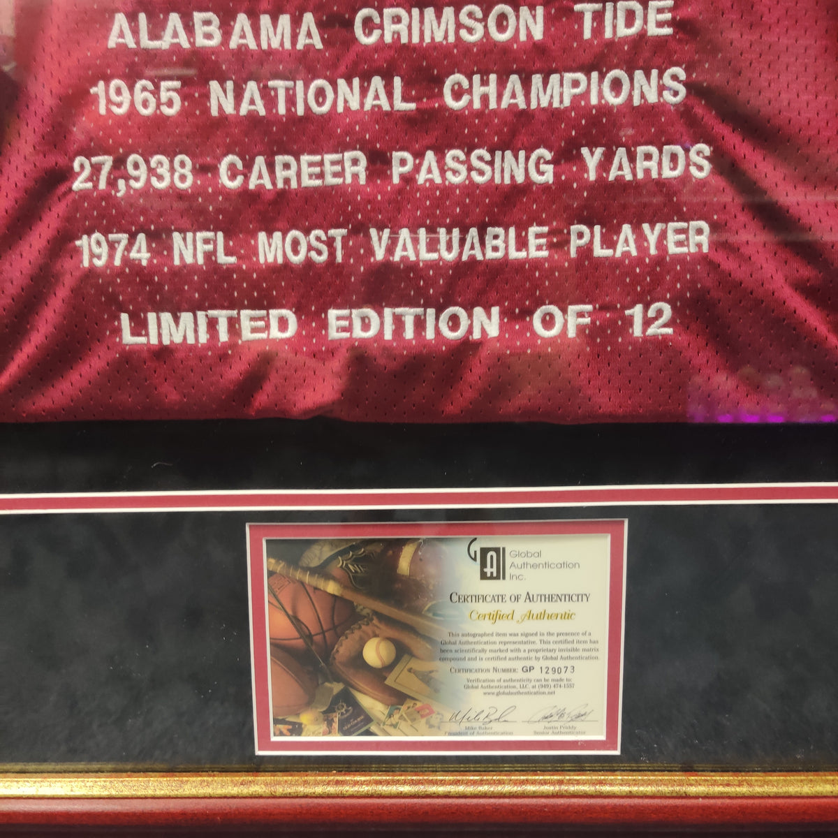 STABLER #12 AUTOGRAPHED AND FRAMED JERSEY