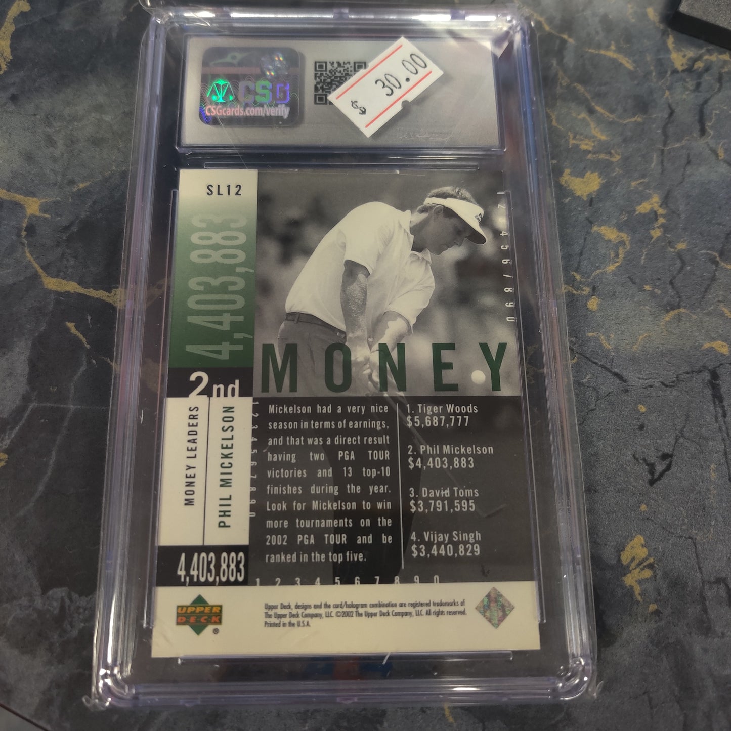 2002 UPPER DECK STAT LEADERS #SL12 Phil Mickelson Money