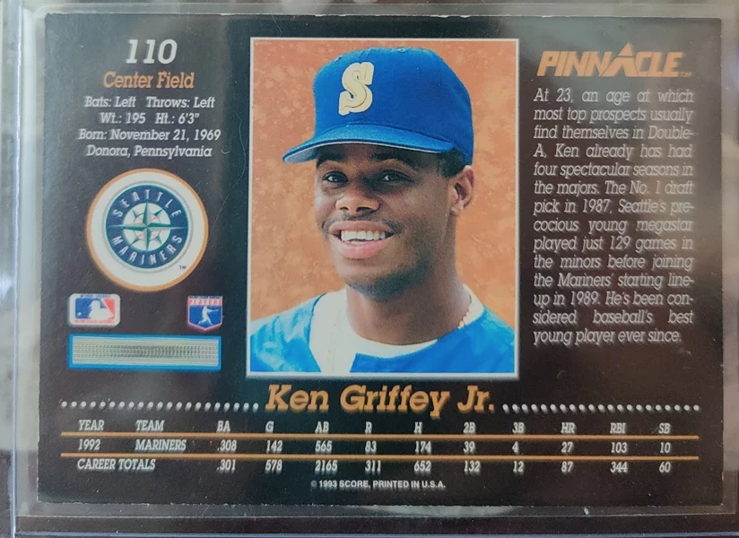 Baseball Card (Player: Ken Griffey Jr.) (Superstar: No) (Hall of Fame: Yes) (Rookie: No) (Kind of Packaging: Top-Loader) (Sleeve: Yes) (Unique Number: 110) (Year: 1993) - Image 2