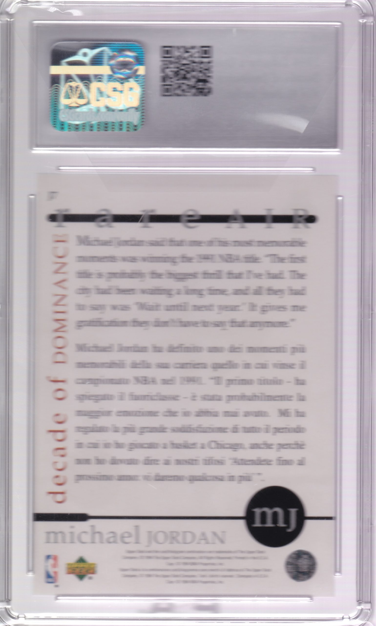 Basketball (Brand: Upper Deck) (Type: 1994-95 Collector's Choice Intl.) (Subtype: Decade of Dominance, Italian) (Kind of Packaging: Graded Slabbed) (Year: 1994) (Unique Number: J7) (Grade: NM/Mint+ 8.5) (Feature: Michael Jordan) - Image 2