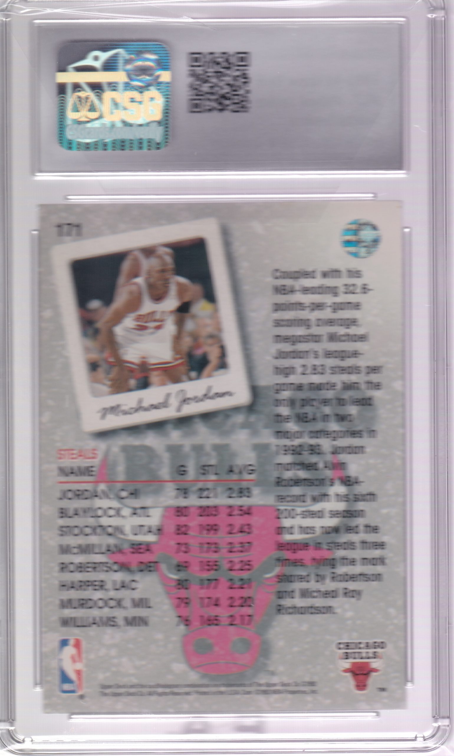 Basketball (Brand: Upper Deck) (Type: 1993-94 Upper Deck) (Subtype: Season Leaders) (Kind of Packaging: Graded Slabbed) (Year: 1993) (Unique Number: 171) (Grade: VG/Ex 4) (Feature: Michael Jordan) - Image 2