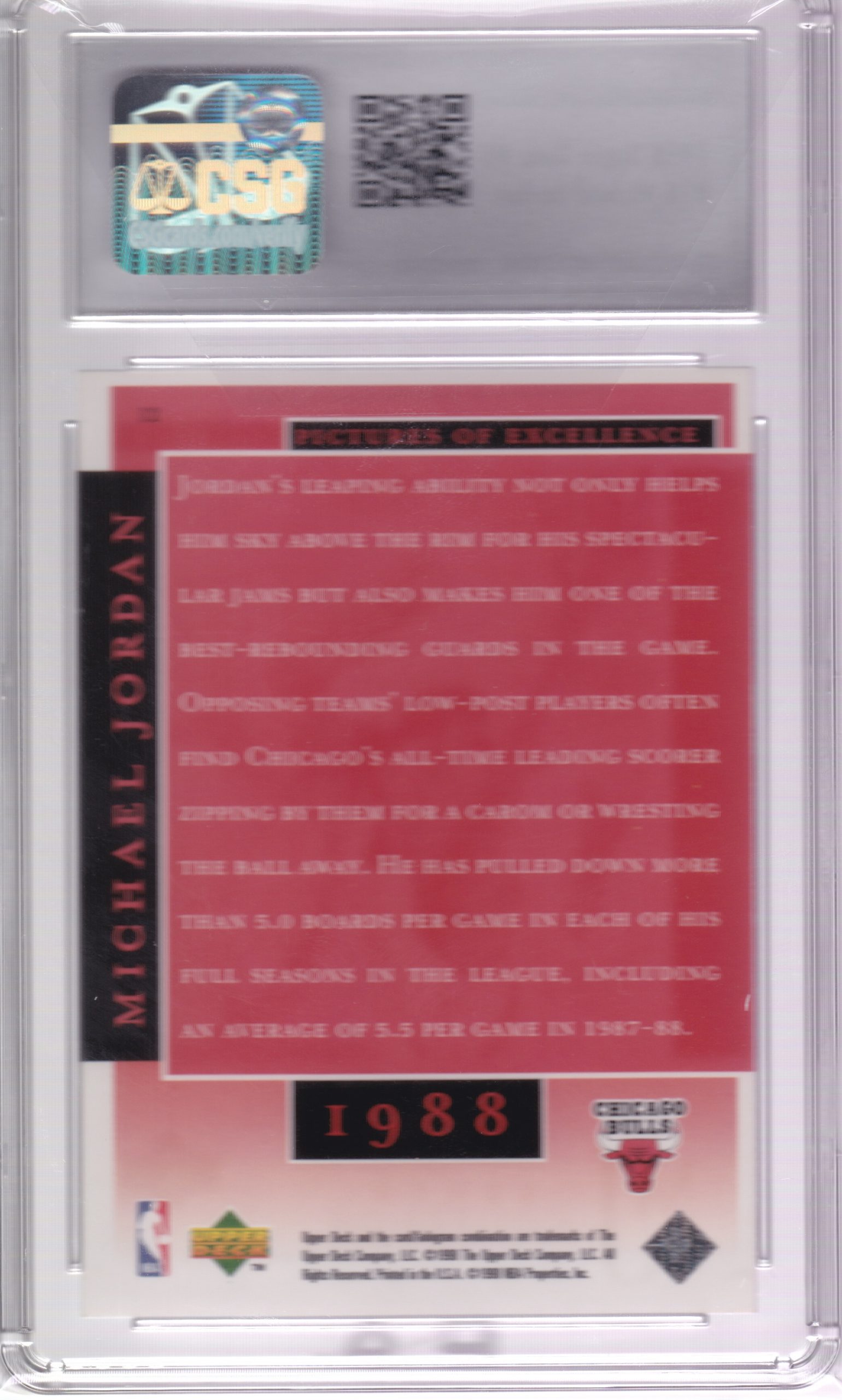 Basketball (Brand: Upper Deck) (Type: 1998 MJ Career Collection) (Subtype: Pictures of Excellence) (Kind of Packaging: Graded Slabbed) (Year: 1998) (Unique Number: 12) (Grade: NM/Mint 8) (Feature: Michael Jordan) - Image 2